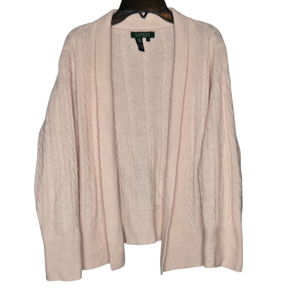 Ralph Lauren LRL Sweater Womens Small Wool Angora Cable Knit Cardigan Light Pink